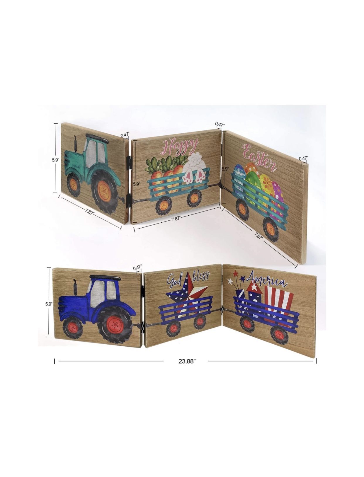 Rustic Home Sign Farmhouse Interchangeable Holiday Spring Summer Desk Table Decor-Seasonal Reversible Happy Easter/God Bless America 4th of July Woode