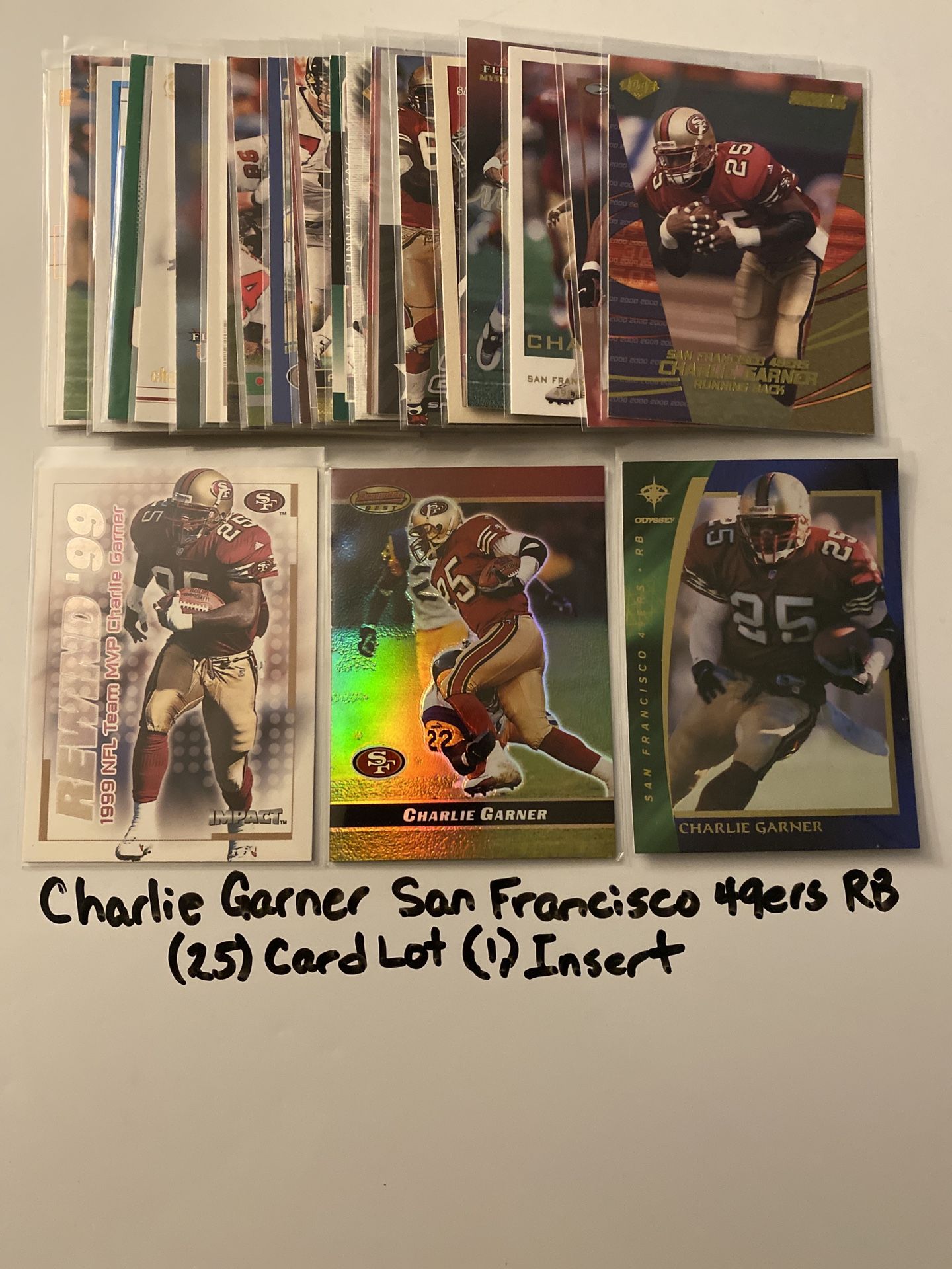 Charlie Garner San Francisco 49ers All Pro RB (25) Card Lot (1) Insert.