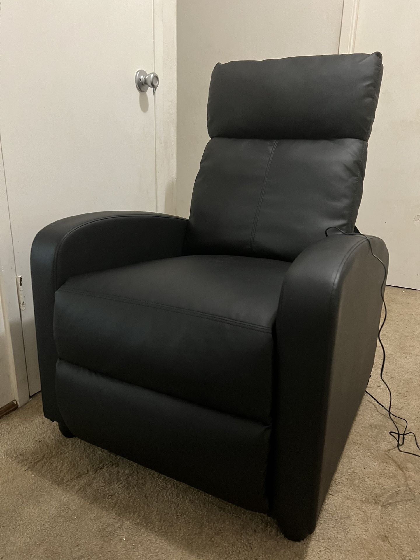 HCY Massage Recliner Chair Padded Wide Seat Sofa Wingback Single Sofa with Footrest PU Leather for Living Room,Home Theater(Black)