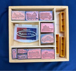 Melissa & Doug Wooden Vehicle Stamp Set Complete Wood Box Toy
