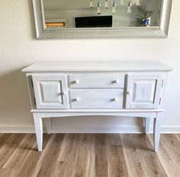 Buffet Console Cabinet Distressed White with Coastal Blue