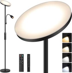 72" Tall LED Lamp with Flexible Gooseneck, Dimmable Zoomable Spotlight, Adjustable Color Beam Torchiere Lamp, Touch & Remote Control, Task Craft Bedro