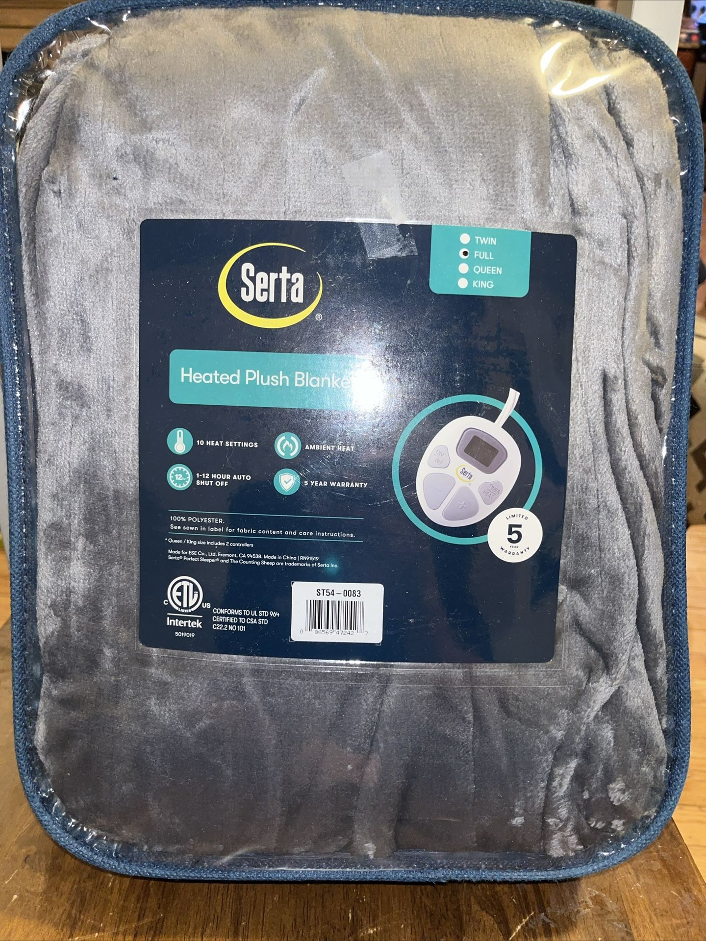 Serta ST54-0083 Heated Midweight Electric Blanket Grey - Full