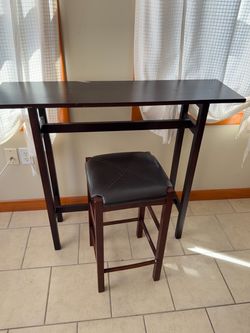 Dark Wood Bar Table with Stool