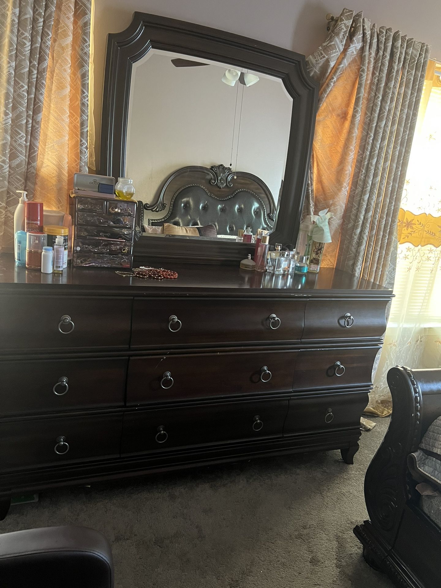 Large Heavy Wood Dresser And Nightstand With LED