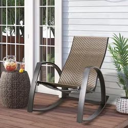 PEAK HOME FURNISHINGS Rocking Chair Wicker Brown Metal Frame Rocking Chair with Woven Seat