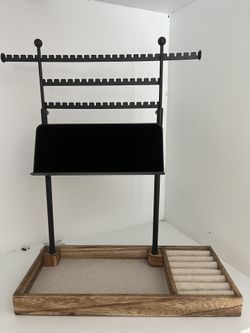 Jewelry Organizer Stand – Necklace Holder + Ring Tray