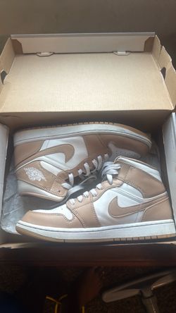 Air Jordan 1 Mid Tan and White Sneakers