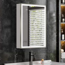 New 24 in. W x 32 in. H Right Rectangular Aluminum Recessed/Surface Dimmable Fogless LED Medicine Cabinet with Mirror