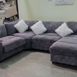 
✅️"4 pc grey wide welt cordury fabric upholstered modular sectional sofa with chaise"✅️✅️✅️