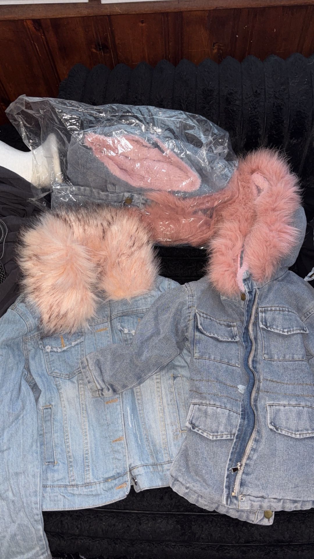 Blue Jean Jackets W Pink Collar