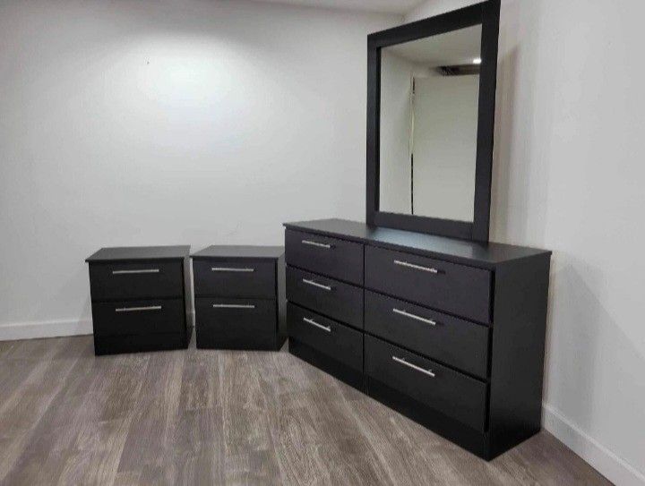 DRESSER WITH MIRROR AND TWO NIGHTSTANDS