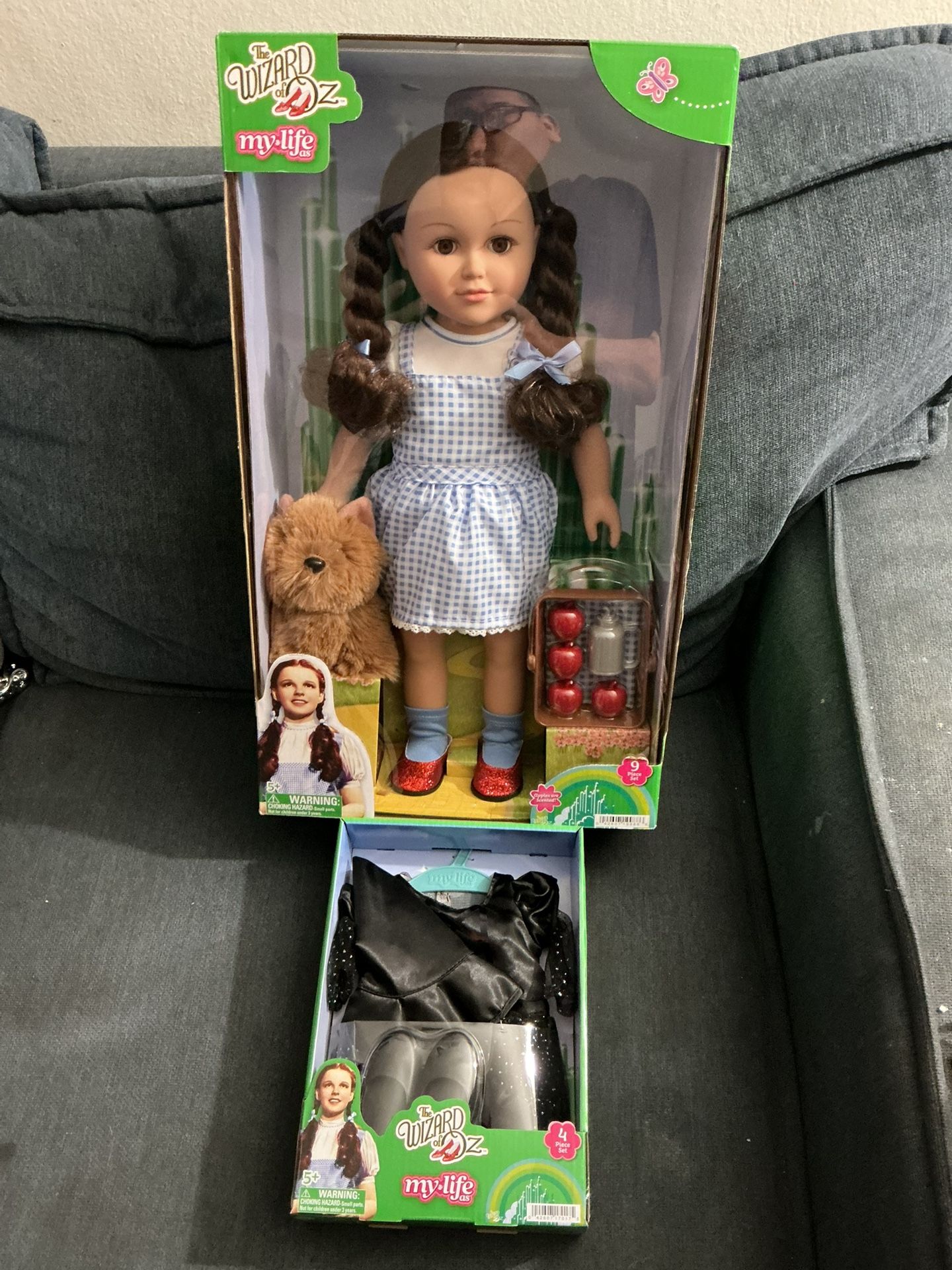 My Life WIZARD OF OZ DOROTHY 18”Brunette Toto Basket / WICKED-WITCH Hat, Dress, Shoes