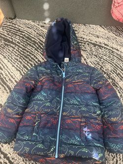 Kids Dinosaur Print Puffer Jacket with Hood