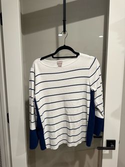 XL Chico's White and Navy Striped Scoopneck Sweater