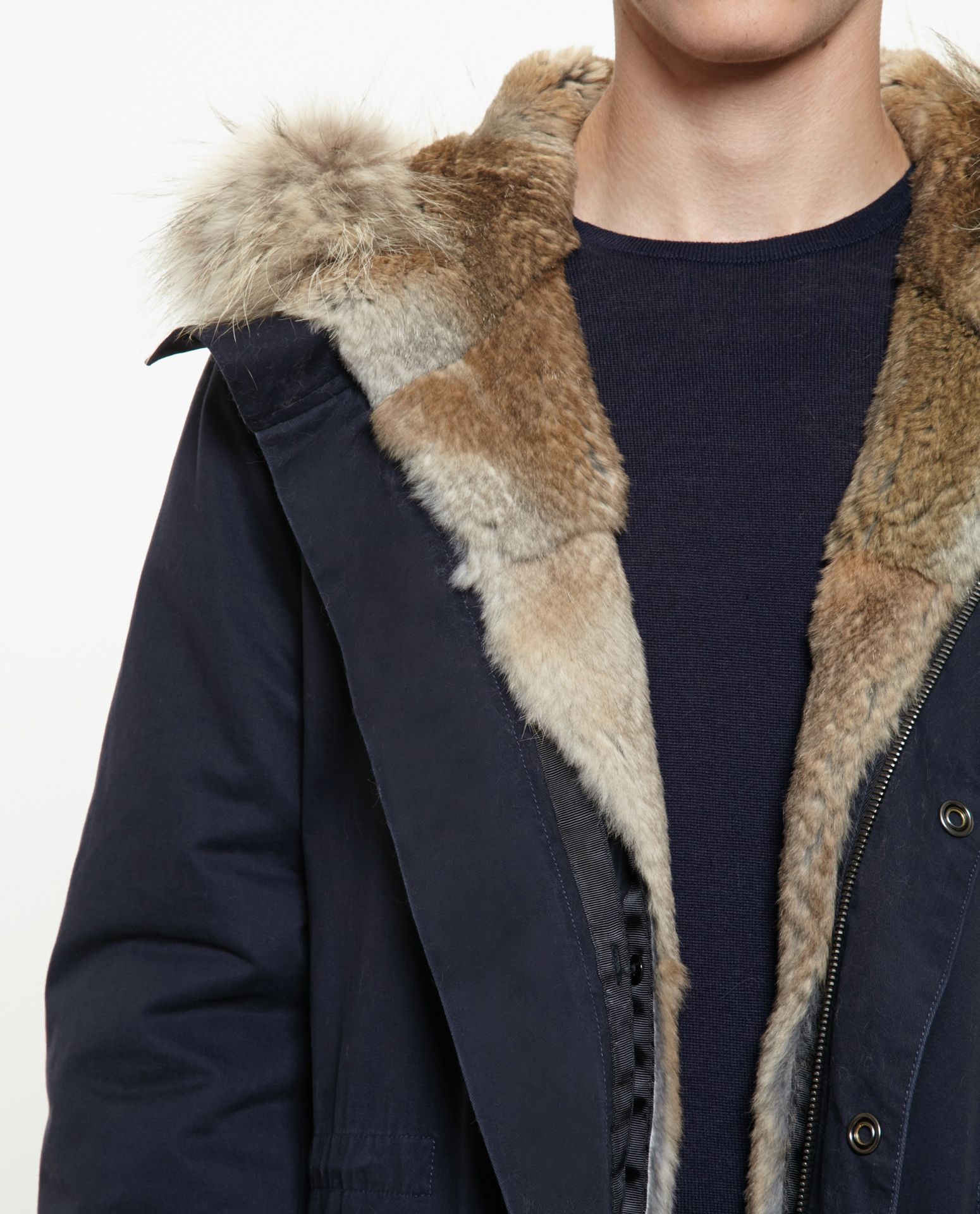 Yves Salomon Homme Fur Coat XL Mens Blue 