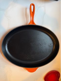 Le Creuset Cast Iron Oval Skillet / Griddle – Flame Orange – 16” x 12” rare