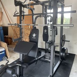 Vesta Fitness Smith Machine 2001 w/Bench Attachment | 230lb Bumpers Weights | 7ft Olympic Bar | Fitness | Gym Equipment | FREE DELIVERY 🚚