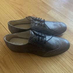 New COLE HAAN Grand Os Metallic Golden Leather Oxfords Flats Size 7.5