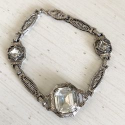 🌿Gorgeous antique 1920’s JHP signed rhodium plated delicate bracelet 
