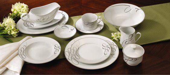 NEW Mikasa Platinum Loops 63-Piece Porcelain Dinnerware Set – Service for 8