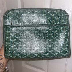 Goyard Green Coated Canvas Clutch Pouch