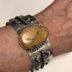 Maligano Jasper 925 Sterling Silver Cuff Bracelet 