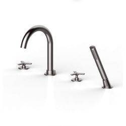 DXV D 0.144 PERCY TUB FAUCET WITH HAND SHOWER, TRI-SPOKE HANDLES, BRUSHED NICKEL