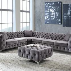 Sectional Sofa W/3 Pillows Dark Gray Upholstery, Metal 132"L X 108"W X 29"H