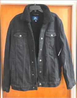 Men's Black Sherpa Lined Denim Jacket Flex