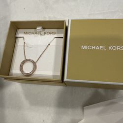 Michael Kors Rose-Gold Tone Necklace with MK Logo Round Pendant