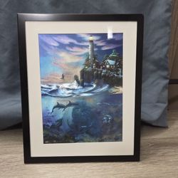 Lighthouse & Dolphins Ocean Art – Framed Coastal Wall Decor