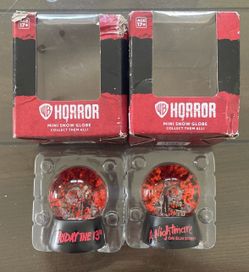 Lot Of 2 WB Horror Mini Snow Globe, A Nlghtmare/ Friday The 13th