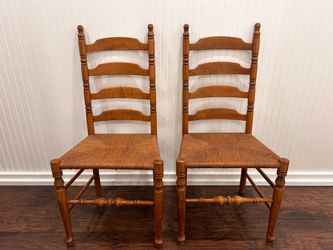 Pair of Vintage Straw Ladderback Farmhouse Chairs