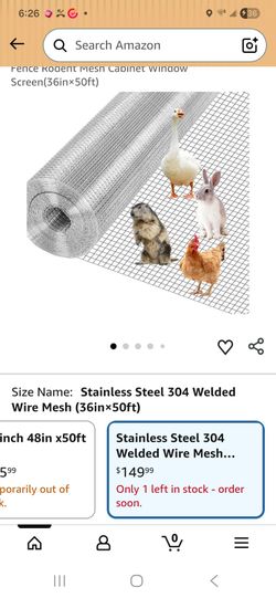 Stainless Steel 304 Welded Wire Mesh 36in × 50ft