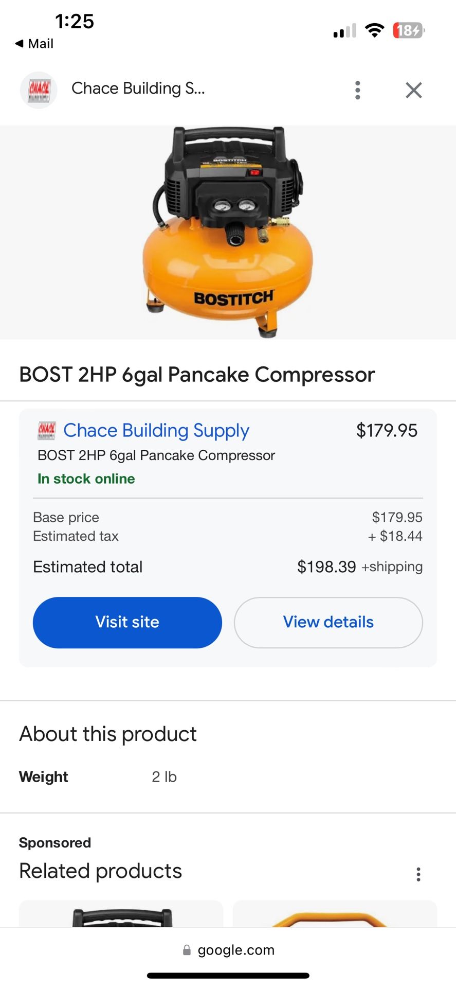 Air Compressor Bostitch 6 Gallon