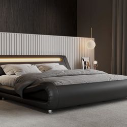 Charlesten Vegan Leather LED King Size Bed. (Black✔️)