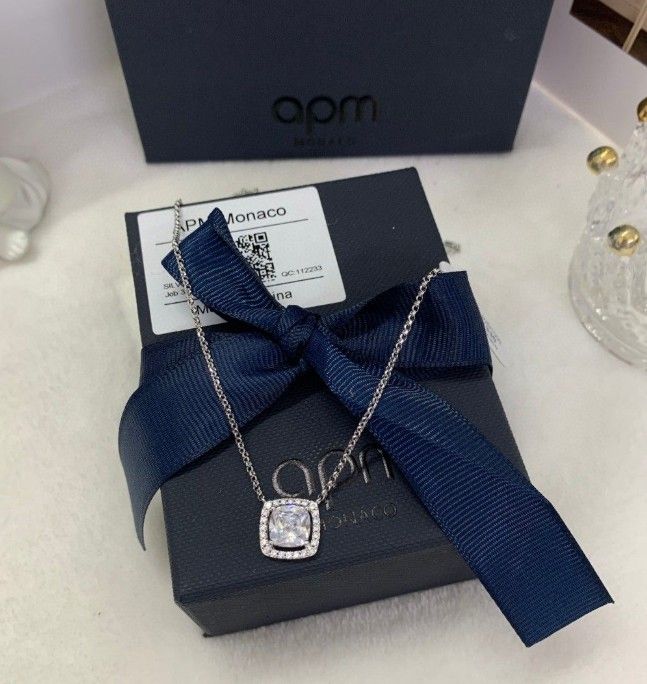 apm monaco square adjustable silver necklace