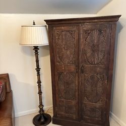 Wooden Armoire Closet With Lamp 