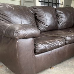 Brown Leather Couch with Pull Out Bed