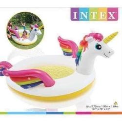 Brand New In Box Intex Mystic Unicorn Inflatable Spray Pool, 107" X 76" X 41"