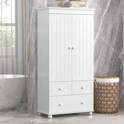 30.6 in. W x 15.2 in. D x 62.7 in. H White Linen Cabinet, Tall Bathroom Storage Cabinet with 3 Drawers and 2 Doors