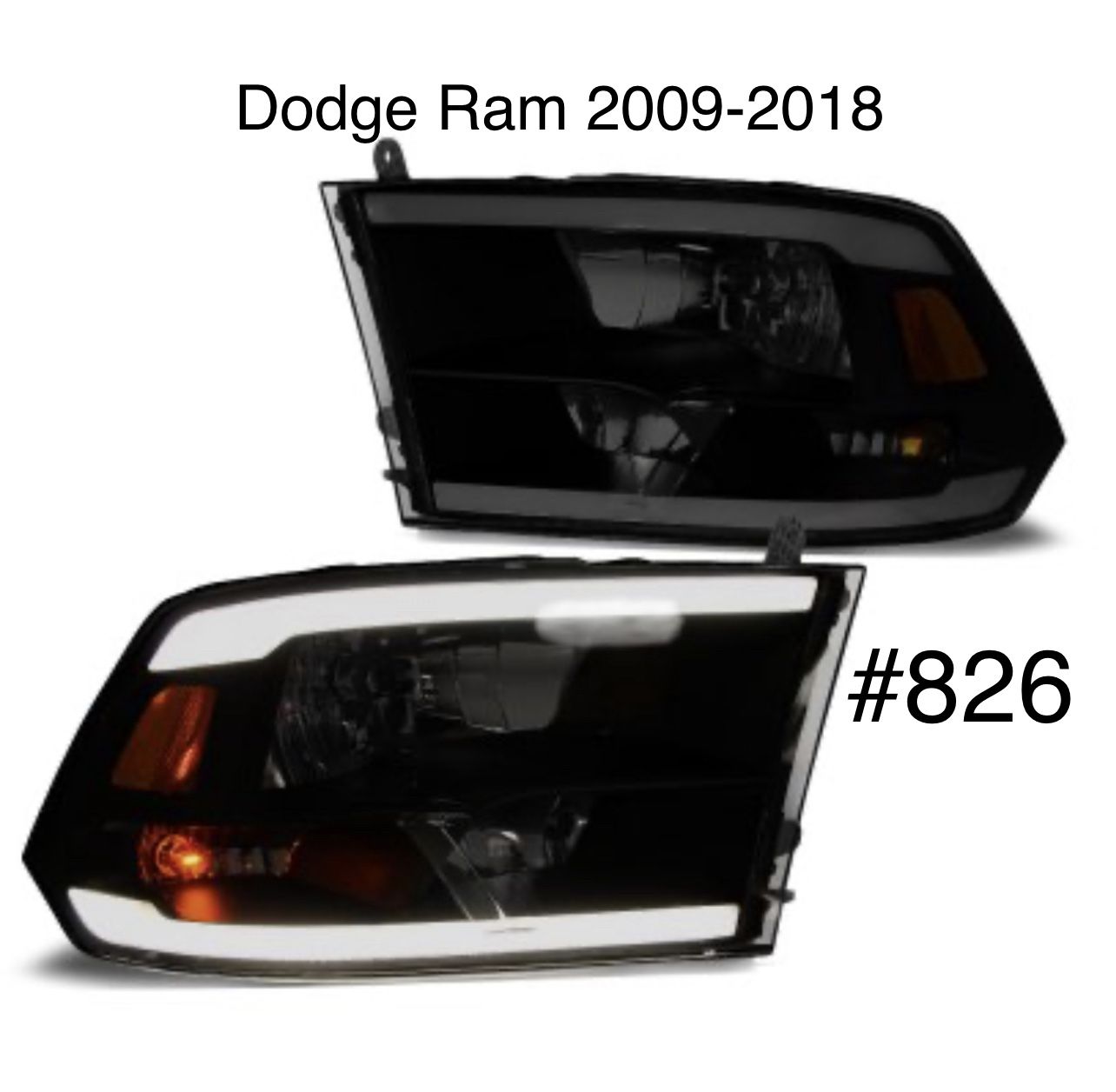 Dodge Ram 2009 TO 2018 Black Smoked LED DRL Headlights