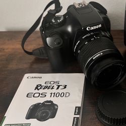 Canon Rebel T3 EOS 1100D 12.2mp DSLR Camera, Charger, Shoulder Strap And Battery