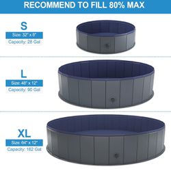Niubya Foldable Dog Swimming Pool, Collapsible Hard Plastic, Portable Bath Tub for Pets Dogs and Cats, Pet Wading Pool for Indoor and Outdoor, 64 x 12