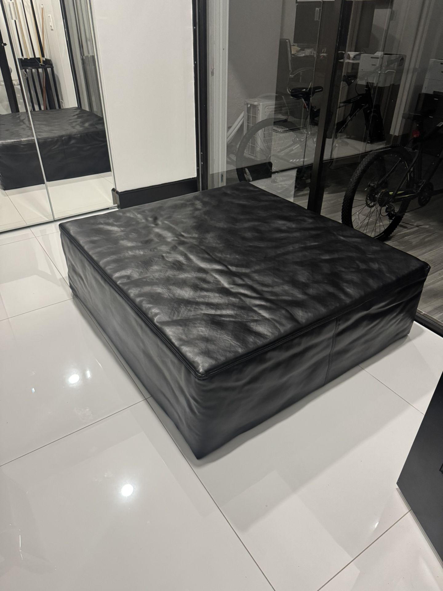 Large Leather Black Ottoman - 48” x 42”