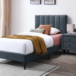 Twin Size Charcoal Platform Bed With Orthopedic Mattress 