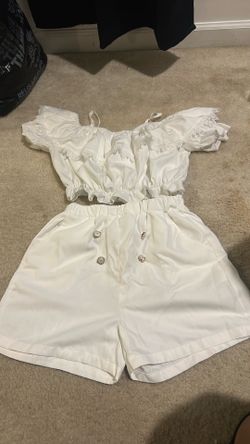 Girls 2 piece short set white size 10 SHEIN Brand New