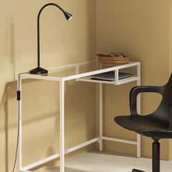 Vittsjö White Metal and Glass Laptop Table