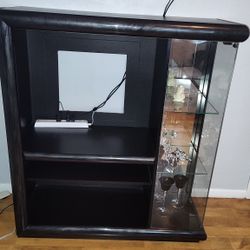Entertainment Center Glass Doors,Light & Mirror Shelves 